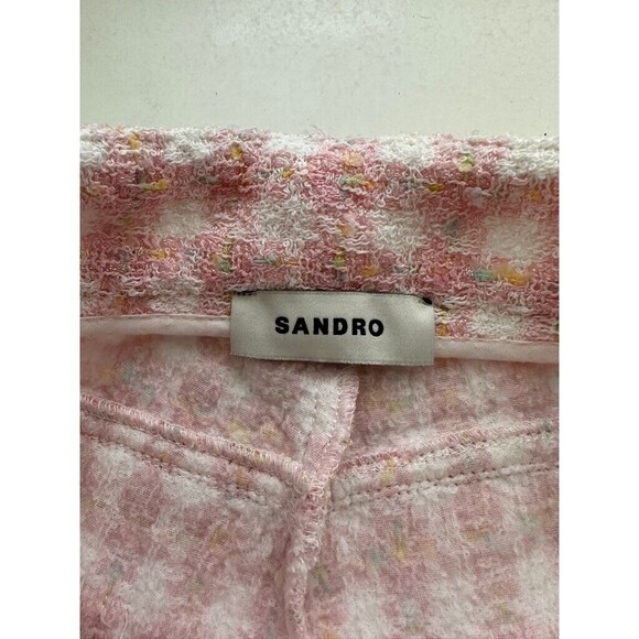 Sandro Women's Lian Tweed Flare Pants Pink White Gold Button Size S Waist 26 NEW - Picture 11 of 14